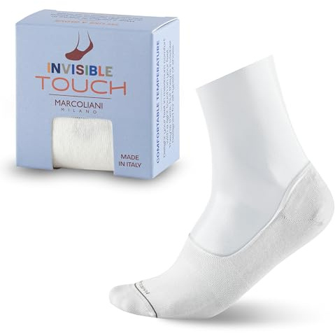 MARCOLIANI Milano Made in Italy - No Show Socks for Men - Always Stay Up | Essence of Cotton Solid Color Invisible Touch - Color White