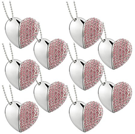 A Plus 10 Pezzi 8GB Chiavetta Memoria USB 2.0 Pen Drive Metal Heart Rosa