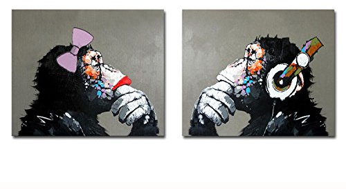 Fokenzary pintado a mano pintura lienzo Pop gorila pareja amante decoración de la pared enmarcado listo para colgar