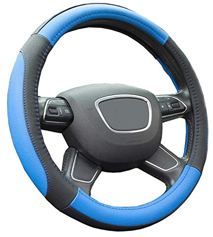 Finoki Auto Universal Anti Rutsch Atmungsaktive Lenkradhülle Lenkradbezug Lenkradschoner aus Mikrofaser-Leder(36-38cm) (Blau)