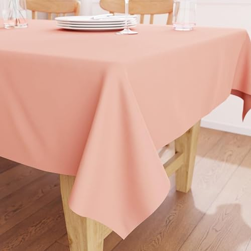 Encasa XO Baumwoll-Canvas-Tischdecke | Pulver rosa Einfarbig | Rechteckige Größe 140x180 cm | Esstischdecke zur Dekoration – maschinenwaschbar