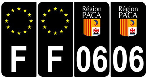 Supstick 4 Stickers Autocollants Plaques Immatriculation Auto Dept 06 Paca Noir Angles Arrondis