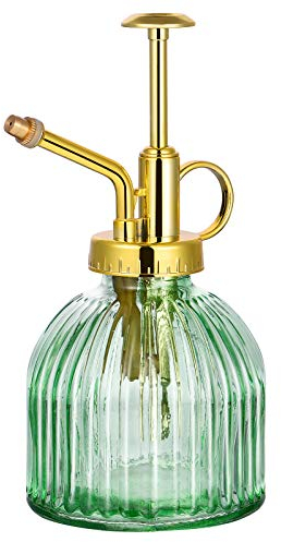 Yardwe - 1 regadera de cristal para plantas de estilo vintage con pulverizador de agua para plantas de interior para plantas suculentas, para jardín, plantas, limpieza (transparente + dorado)