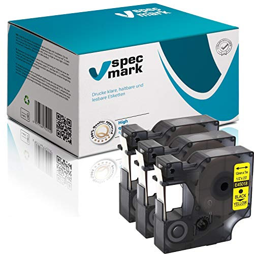 specmark Kompatibel für DYMO D1 45018 S0720510 Schriftband 12mm x 7m Satz x 3 St. Schwarz auf Gelb Kompatibel mit LM Label-Manager LP Label-Point LW -Writer DUO