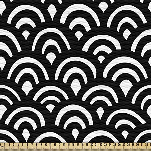 ABAKUHAUS Abstrakt Gewebe als Meterware, Japanischer Seigaiha Waves, Schön Gewebten Stoff für Polster und Wohnaccessoires, 1M (148x100cm), Grau und Weiß
