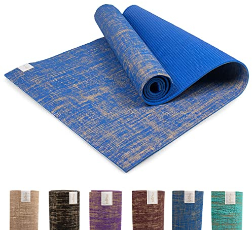 Myga Jute Yogamatte – rutschfeste Trainingsmatte, Pilates, Meditation & Fitness – Mehrzweckmatte mit Tragegurt für unterwegs – ideal für Herren & Damen toll (183cm x 61cm x 5mm) Blau