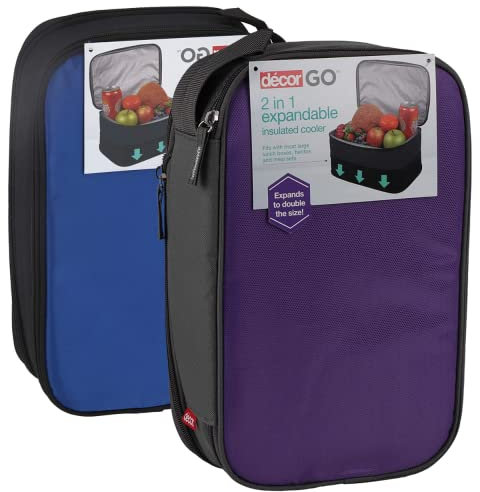 Décor Go Expandable Insulated Cooler Lunch Bag, Nylon Expandable in Size Lunch Box Bags with Zip, Fits Lunchboxes, Bentos & Meal Seats, Triple Layer Insulation, Ideal to Carry Food, Easy to Clean, 4L