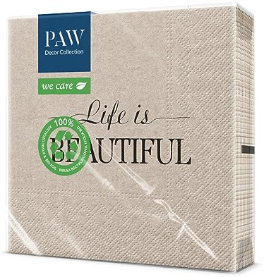PAW - Servietten 3-lagig (33 x 33 cm) I 20 Stück I Perfekt für Geburtstage, Partys, Kommunion und Feiern I Papierservietten mit Natur Motiv I Umweltschutz, Beschriftung I Beautiful Life