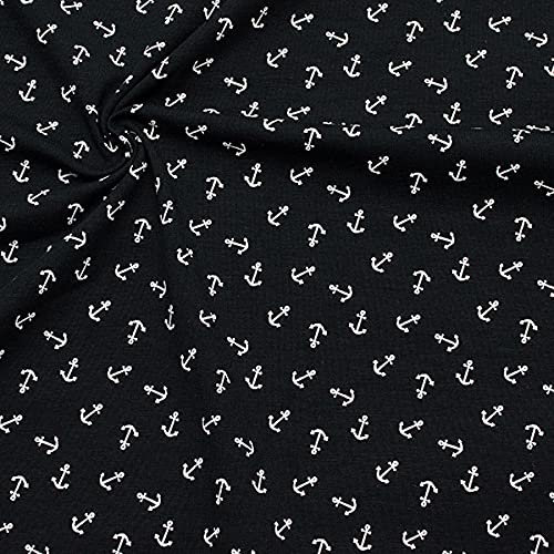 STOFFKONTOR Baumwoll Stretch Jersey Stoff Anker mittel 3 - Öko-Tex Standard - Meterware - zum Nähen von Kleidern, Röcken, Shirts (Schwarz)