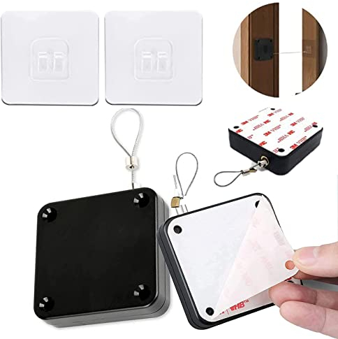 Homefantasy 2 Stück Automatischer Türschließer mit Sensor,Stanzfreier Automatischer Sensor Türschließer,Türschließer mit Kordelzug,Wohntürschließer mit Zugband für Alle Arten von Aluminiumlegierungen