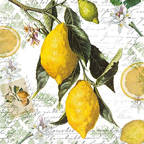 Papierservietten, 20 Stück, 33x33 cm, gelbe Zitronen-Servietten, dekorative Papierservietten, Decoupage-Servietten, Zitrone, Cocktail-Servietten, Herbst-Servietten, Papier, Mutter, Tee
