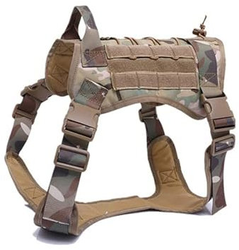 Taktisches Hundegeschirr mit Y-Form | Hunde Geschirr mit Klettstreifen und Griff | in Camouflage für mittelgroße bis große Hunde | ideal für die Jagd, Outdoor Aktivitäten oder militärische Übungen
