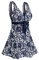 Ecupper Maillot de Bain Une Pieces pour Femme Rétro Jupe avec Volantée Contrôle du Ventre Push Up Col en V Bleu Marine 2XL