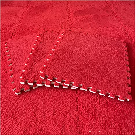 16Pcs Interlocking Foam Mats,Fluffy Carpet Tiles,Plush Area Rug,Square Splicing Floor Tiles,Soft Playmat Puzzle Floor Mat for Play Room,Red