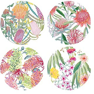 Maxwell & Williams DU0434 Keramikuntersetzer-Set 4-TLG. 10,5 cm, bunt, RBG Native Blooms mit Blumen, Kork, Geschenkbox