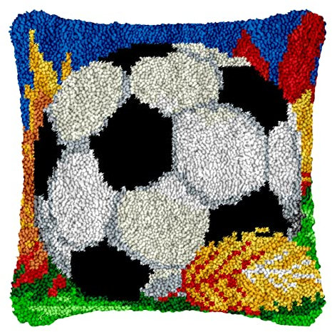 Latch Hook Football Cushion Kits for Adults Kids Beginners, 3D DIY Cushion Cover Making Craft Kit, Gift for Family Parents Friends (Color : B)