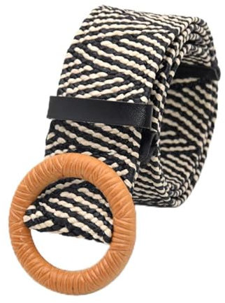 CHANYI Femmes Robe Ceintures Vintage Bohemian Waist Belt Summer Boucle en Bois Ceinture Tressée pour Femmes Leopard Boucle Weave Femmes Fausse Paille Ceinture Taille