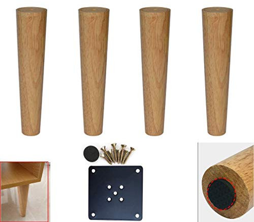 FLBT Set mit 4 Möbelfüßen aus Holz, konisch zulaufende Tischbeine aus transparenter Eiche, Ersatzbettbeine, für Bank, Küche, Couchtische für Wohnzimmer, Stuhl, inklusive Montagezubehör