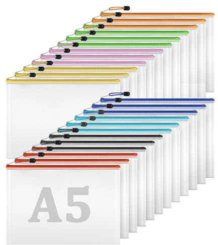 Flow fire A5 Plastic Zip Wallets, 24 Pcs Mesh A5 Zipper File Folders Lock Bags, Waterproof Document Storage Pouch for School Office Travel Receipts Storage