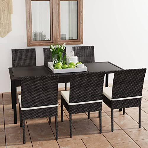 ZHOUMIN 7-TLG. Garten-Essgruppe, Gartentisch Mit Stühlen Set, Sitzgarnitur Garten, Gartenmöbel Set, Esstisch Stühle Set, Gartensitzgruppe, Terassen Möbel, Garten Möbelsets, Poly Rattan Schwarz