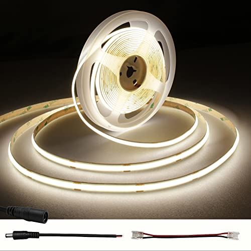 TTWAY COB LED Streifen 5M, Naturweiße 4000K DC24V LED Strip Lights 480LEDs/M, CRI 93+, 8mm Breite, gleichmäßige Lichter, COB LED Licht für Innen Heim Küche DIY Dekoration (Netzteil Nicht Enthalten)