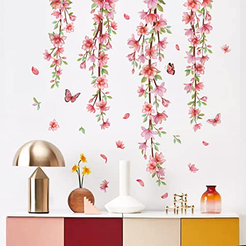 HGDESIGN® Wandtattoo Wandaufkleber Hängende Pfirschblüte Blumen Rebe Rosa Blüten Wandsticker Wohnzimmer Schlafzimmer Wanddeko (Variante A)
