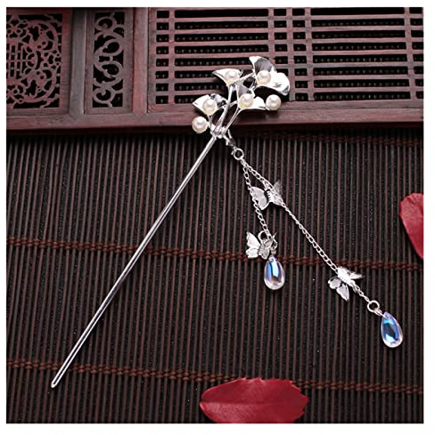 Hairpin Chinese Ancient Style Imitation Pearl Hair Fork Jewelry Tassel Hair Rod Direct Plate White?Bridal Headdress