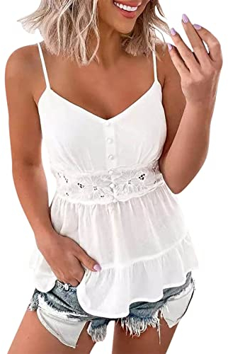 Tank Top Damen Oberteile Sommer V-Ausschnitt Ärmellos Blusentop Sexy Weste Shirt Strand Vest Top Bluse Basic Tunika Casual Lose Shirt Sexy V-Ausschnitt Weste Tunika Blusentop Teenager Mädchen E661