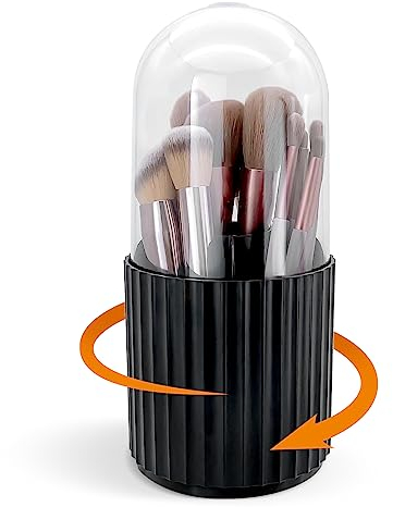HSSPANFN Make-up-Pinselhalter mit Deckel, um 360 Grad drehbar, staubdicht, Aufbewahrungs-Organizer, 5 Fächer, Make-up-Pinselbecher, multifunktionaler Stifthalter für Make-up-Pinsel, Mascara oder