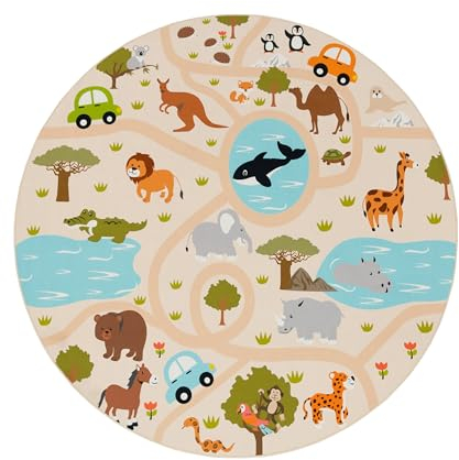 Paco Home Kinderteppich Teppich Rund Kinderzimmer Spielteppich Straßenteppich Modern rutschfest Junge Mädchen, Grösse:160 cm Rund, Farbe:Bunt 2