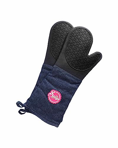 Sallys Backhandschuhe - 1 Paar aus Silikon mit Extra Langen Baumwollmanschetten - Wasserdicht & Hitzebeständig bis 230 Grad - Für Rechts- & Linkshänder
