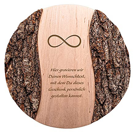 Holz Scheibe mit Gravur | Personalisiert mit Wunschdatum und Namen | Unendlichkeit| Hochzeitsgeschenke für Brautpaar | Geschenk zum Jahrestag für ihn | Besondere Geschenkidee zum Hochzeitstag