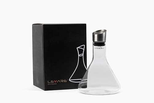 Levare Glaskaraffe mit Stopper – Zeitlose Eleganz und Haltbarkeit – ergonomisches Design für ideale Belüftung von 750 ml Geätztes Logo für ästhetische Attraktivität (transparent)