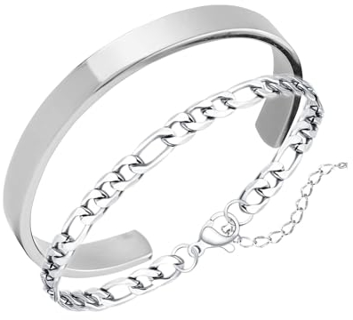 JJDreams Edelstahl Armreif Silber Damen Offener Maschette Armreif Breite 6MM Edelstahl Armkette Geschenk für Damen