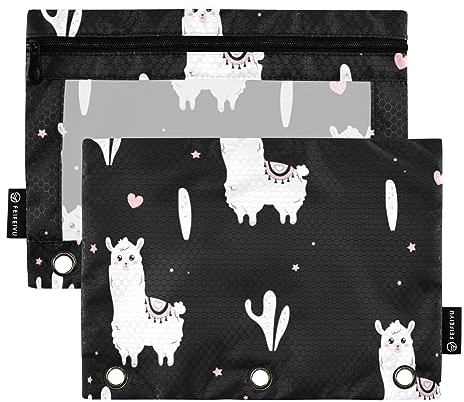 Nette Lama-Kombination Blumen Kaktus 3 Ring Ordner Federmäppchen 2 stücke Datei Ordner für Büro Prüfung Reißverschluss Schreibwaren Tasche