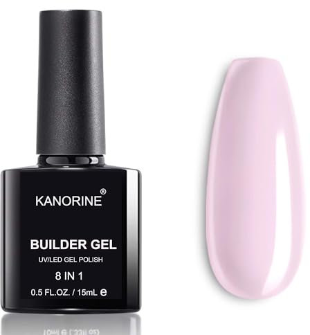 KANORINE Gel Nail Polish Builder Nail Gel, Nude Pink, Hard Gel Builder Nail Strengthener Extension Gel,Base Coat Rhinestone False Nail Tips Glue in a Bottle 15ML