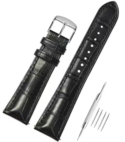 AIYIRUO Uhrenarmband Leder Krokodilmuster Echtes Leder Weich und Langlebig Armband Ersatz-Watch Armband mit Edelstahl Metall Silber Gold Schließe für Herren Damen (12mm-24mm)