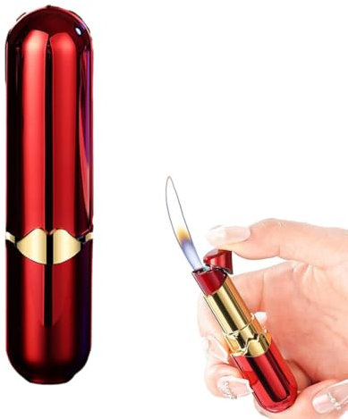 BYBEST Niedliches Lippenstift-Feuerzeug, Butan-Feuerzeug mit weicher Flamme, nachfüllbares und verstellbares Feuerzeug mit offener Flamme, Cooles tragbares winddichtes Feuerzeug (Color : Red)