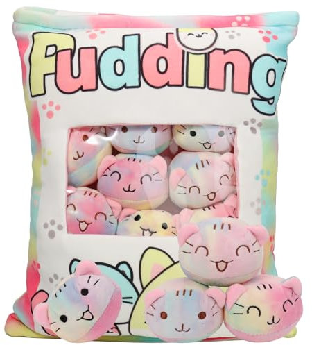 GDGZT Niedliche Katze plüsch, Katze Kuscheltier, Abnehmbare Plüsch Kissen mit Kitty Puppen Geburtstag, Weihnachten kreative niedliche Katzen Kuscheltier Geschenk für Kinder (8 Bunte Katzen)
