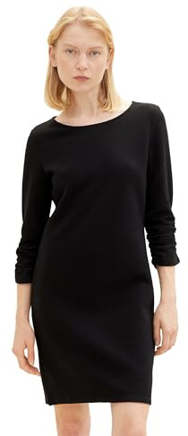 Tom Tailor Denim Damen Basic Kleid mit Raffarm, 29999 - Black, S