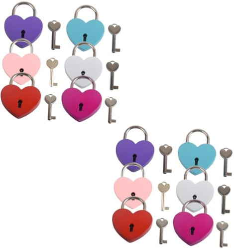 Mikikit 12pcs Heart Locks Diary Metal Locks Mini Padlocks Keys for Luggage School Bag Makeup Bag Jewelry Box
