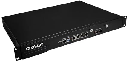 Glovary 1U 19 Firewall Rackmount Quad Core N100, Dual 10GbE SFP+, 4 x i226V 2.5GbE LAN, DDR5 16GB RAM 1TB SSD, Network Router Appliance, AES-NI, OPNsense, USB3.0, VGA, GPIO, Console