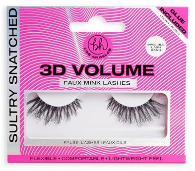 BH Los Angeles 3D Faux Mink Volume Lashes, Easy To Use Eyelashes, Extra Volume, Glue Included, Sultry Snatched