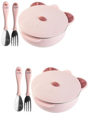 VICASKY 2 Ensembles assiette en acier inoxydable gogos assiette bebe contenants alimentaires contenants d'aliments pour bébés garder le bol au chaud bol de nourriture rose Réutilisable