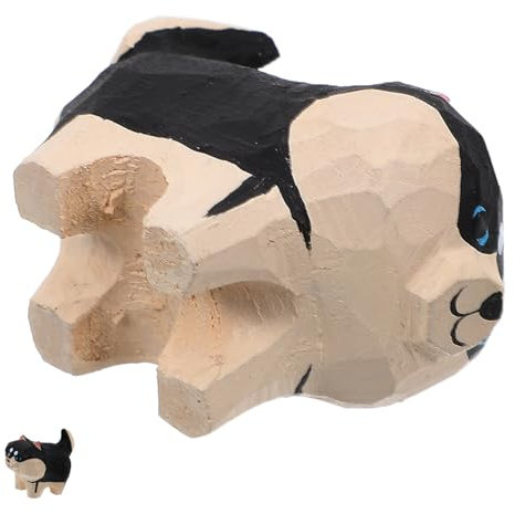 HOMOCONO Husky kleine Holzschnitzerei Gartenhund-Statue Niedliche Welpenfiguren holzspielzeug für Hundeliebhaber Holzdekoration Haustier Hundehandwerk Holzhund zum Basteln hölzern