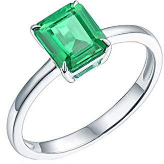 Bishilin Damen Verlobungsring Weißgold 750, Ringe Verlobung Solitär mit 1.2ct Smaragd Hochzeit Ringe Frauen Trauringe Ungewöhnlich Größe50 (15.9)-64 (20.4)