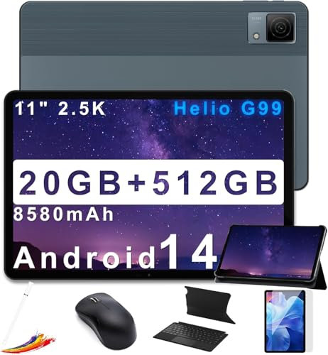 DOOGEE T40 Tablette avec Clavier, Tablettte 11 Pouces Android 14, 20GB RAM+512GB ROM (2TB TF) Octa-Core Helio G99, 2.5K FHD+, 4G LTE+5G WiFi,GPS,8580mAh,16MP+8MP, Tablette Tactile |Souris|Etui - Gris