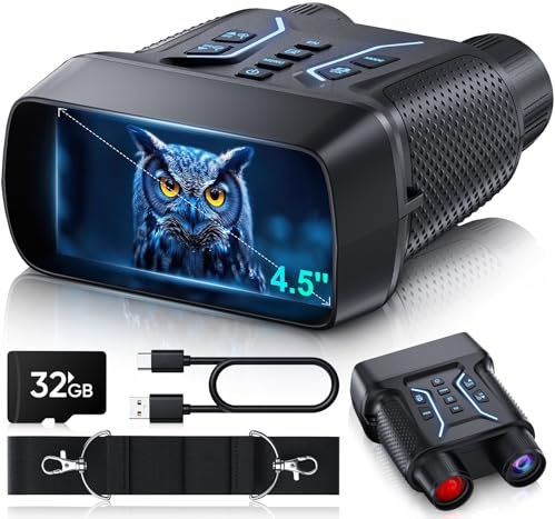 MoonFox Nachtsichtbrille - 4K Nachtsicht-Fernglas für Erwachsene, 11,4 cm (4,5 Zoll) HD-Bildschirm mit 8-fachem Digitalzoom, inklusive 32 GB TF-Karte zum Speichern von Fotos und Videos, ideal für