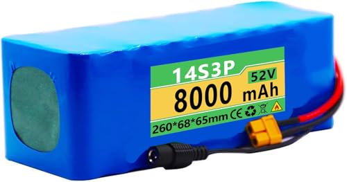 Batterie Li-ION E-Bike 52V 8AH 14S3P Batterie Lithium-ION pour Vélo Électrique Batterie Au Lithium pour Vélo Électrique pour Moteur 200W-1000W [Classe Énergétique A] 52V8AH,XT60