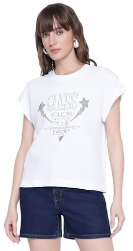 Guess Eco Damen-T-Shirt, kurzärmelig, Strass-Details